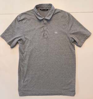 TravisMathew Men's Heather Grey Pima Cotton Blend Polo Shirt, Size Medium